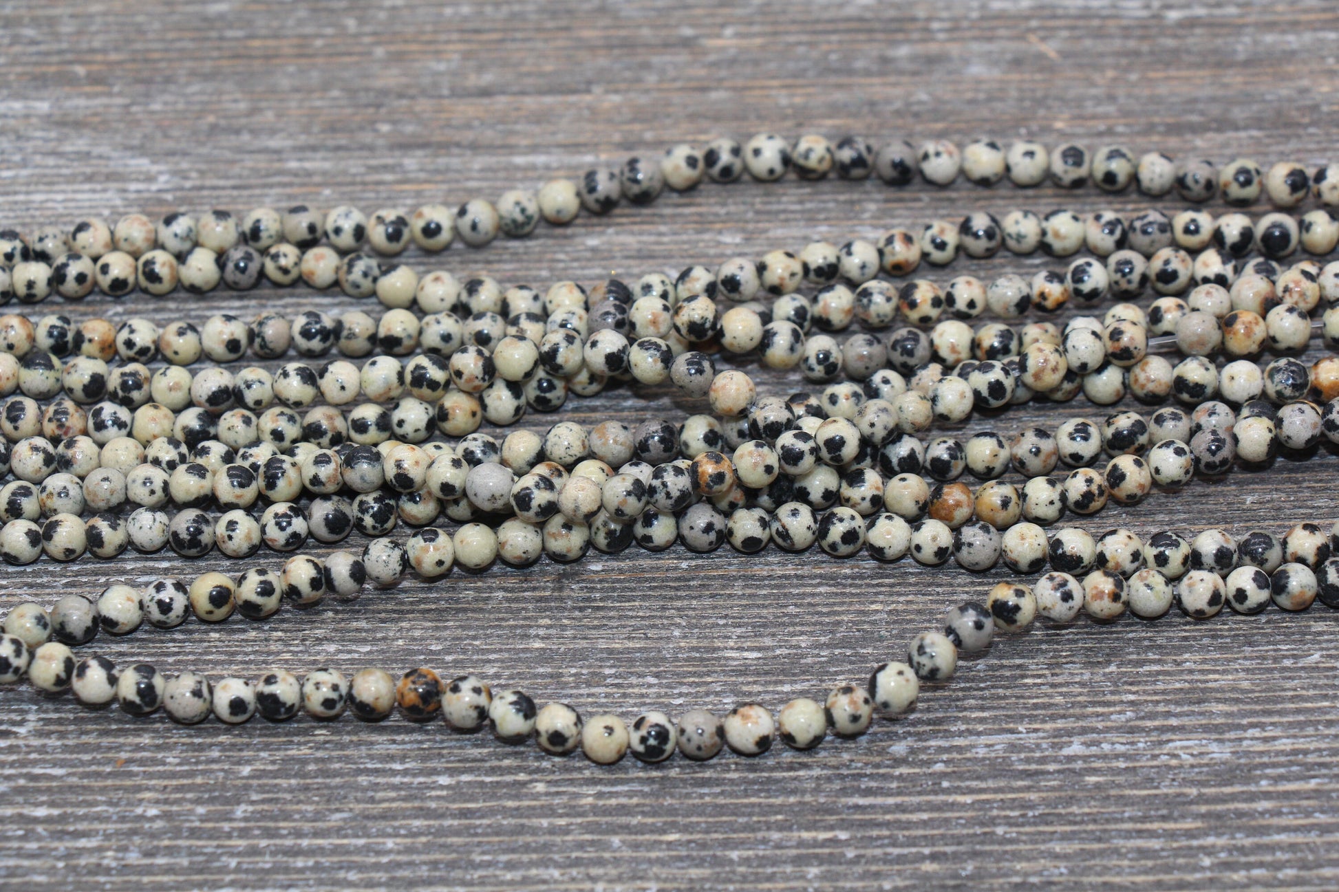 Dalmatian Jasper Beads, Black Spotted Dot Gemstone Smooth Round Beads, Size 6mm 8mm 10mm 12mm, Full Strand 15.5 inch, #108