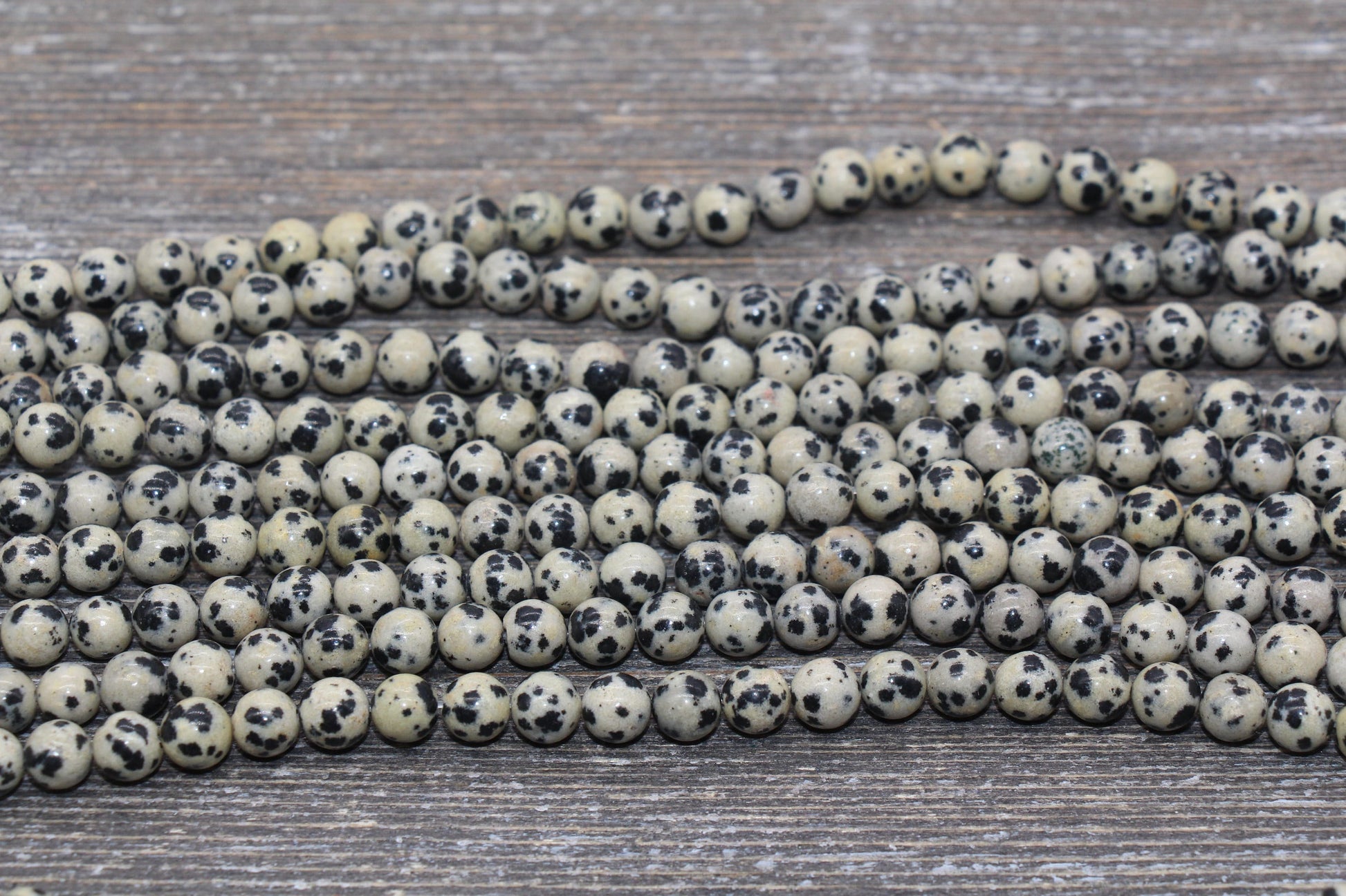 Dalmatian Jasper Beads, Black Spotted Dot Gemstone Smooth Round Beads, Size 6mm 8mm 10mm 12mm, Full Strand 15.5 inch, #108
