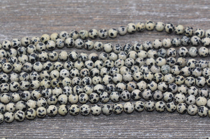 Dalmatian Jasper Beads, Black Spotted Dot Gemstone Smooth Round Beads, Size 6mm 8mm 10mm 12mm, Full Strand 15.5 inch, #108