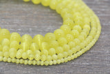 Yellow Cat Eye Beads, Yellow Round Beads, Smooth Round Beads, Jewelry Making Bracelet Beads, Size 4mm 6mm 8mm 10mm 12mm, 15.5'' Strand #223
