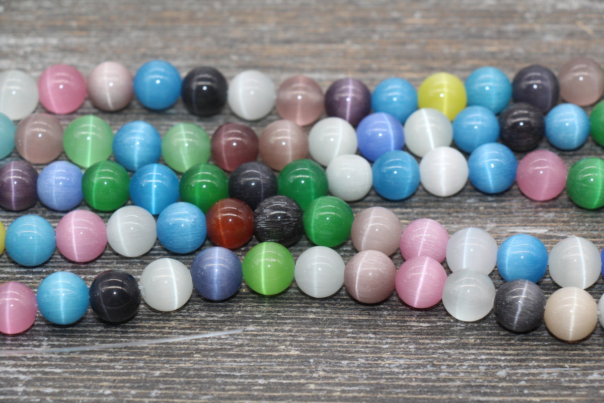 4mm multicolor cat eye glass beads, round beads for jewelry making image 5
