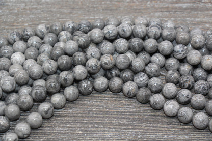 Gray Map Jasper Beads, Gray Gemstone Round Beads, Jewelry Making Bracelet Beads, Size 4mm 6mm 8mm 10mm 12mm, 15.5'' Strand, #11