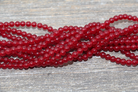 Dark Red Jade Beads, Red Gemstone Round Loose Beads, Jewelry Making Bracelet Beads, Size 4mm 6mm 8mm 10mm 12mm 15.5" Strand #226
