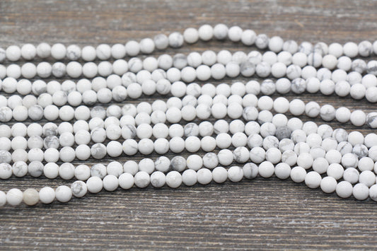White Howlite Beads, Howlite Smooth Gemstones Round Beads, Sizes 6mm 8mm 10mm, Full Strand 15.5" #29