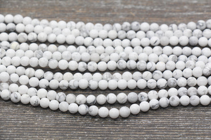 White Howlite Beads, Howlite Smooth Gemstones Round Beads, Sizes 6mm 8mm 10mm, Full Strand 15.5" #29