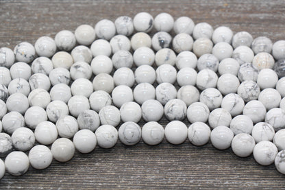 White Howlite Beads, Howlite Smooth Gemstones Round Beads, Sizes 6mm 8mm 10mm, Full Strand 15.5" #29