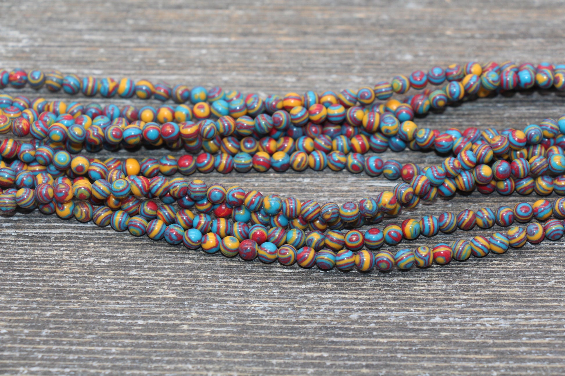 Peacock Stone Beads, Malachite Synthetic Beads, Smooth Gemstone Round Beads, Red Yellow and Blue Beads, Sizes 4mm 6mm 8mm 10mm 12mm #158