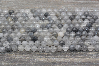 Cloudy Quartz Beads, Gray Cloudy Quartz Gemstone, Smooth Round Beads, Sizes 6mm 8mm 10mm, Full Strand 15.5 inch, #85