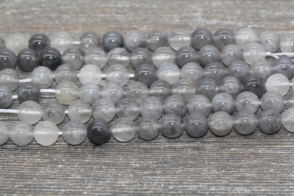 Cloudy Quartz Beads, Gray Cloudy Quartz Gemstone, Smooth Round Beads, Sizes 6mm 8mm 10mm, Full Strand 15.5 inch, #85