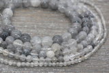 Cloudy Quartz Beads, Gray Cloudy Quartz Gemstone, Smooth Round Beads, Sizes 6mm 8mm 10mm, Full Strand 15.5 inch, #85