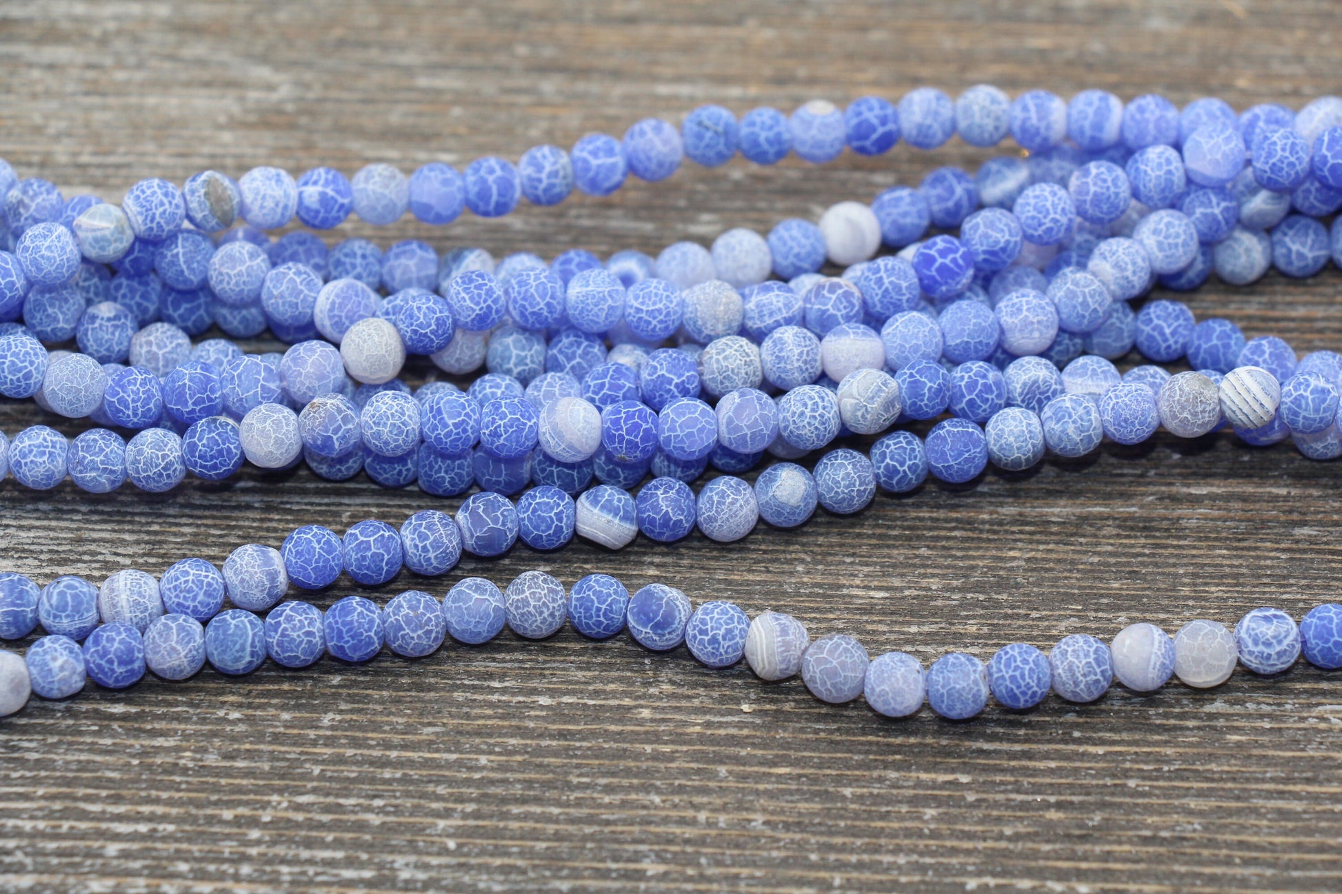 Blue Effloresce Agate Beads, Crackled Agate Bead, Frosted Round Matte Gemstone Loose Beads, 4mm 6mm 8mm 10mm 12mm, Full Strand, #113