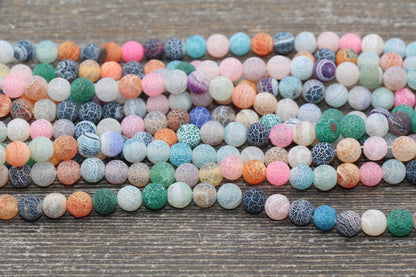 Rainbow Effloresce Agate Beads, Multicolor Crackled Agate Bead, Frosted Matte Gemstone Loose Beads, 4mm 6mm 8mm 10mm 12mm, #209