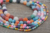 Rainbow Effloresce Agate Beads, Multicolor Crackled Agate Bead, Frosted Matte Gemstone Loose Beads, 4mm 6mm 8mm 10mm 12mm, #209