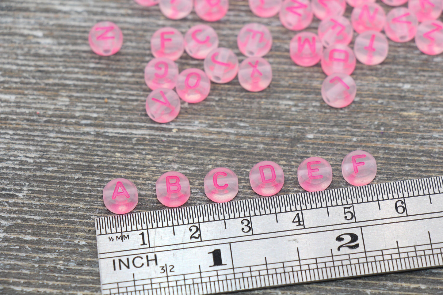 NEW COLOR! Matte Pink Round Alphabet Letter Beads, Matte Beads with Pink Letters, Acrylic Round Name Beads, Name Beads, Size 7mm #1162