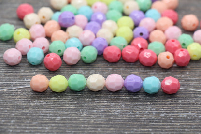 8mm Multicolor Faceted Gumball Beads, Round Acrylic Loose Beads, Chunky Beads, Faceted Plastic Beads, Bubble Gum Beads #1736