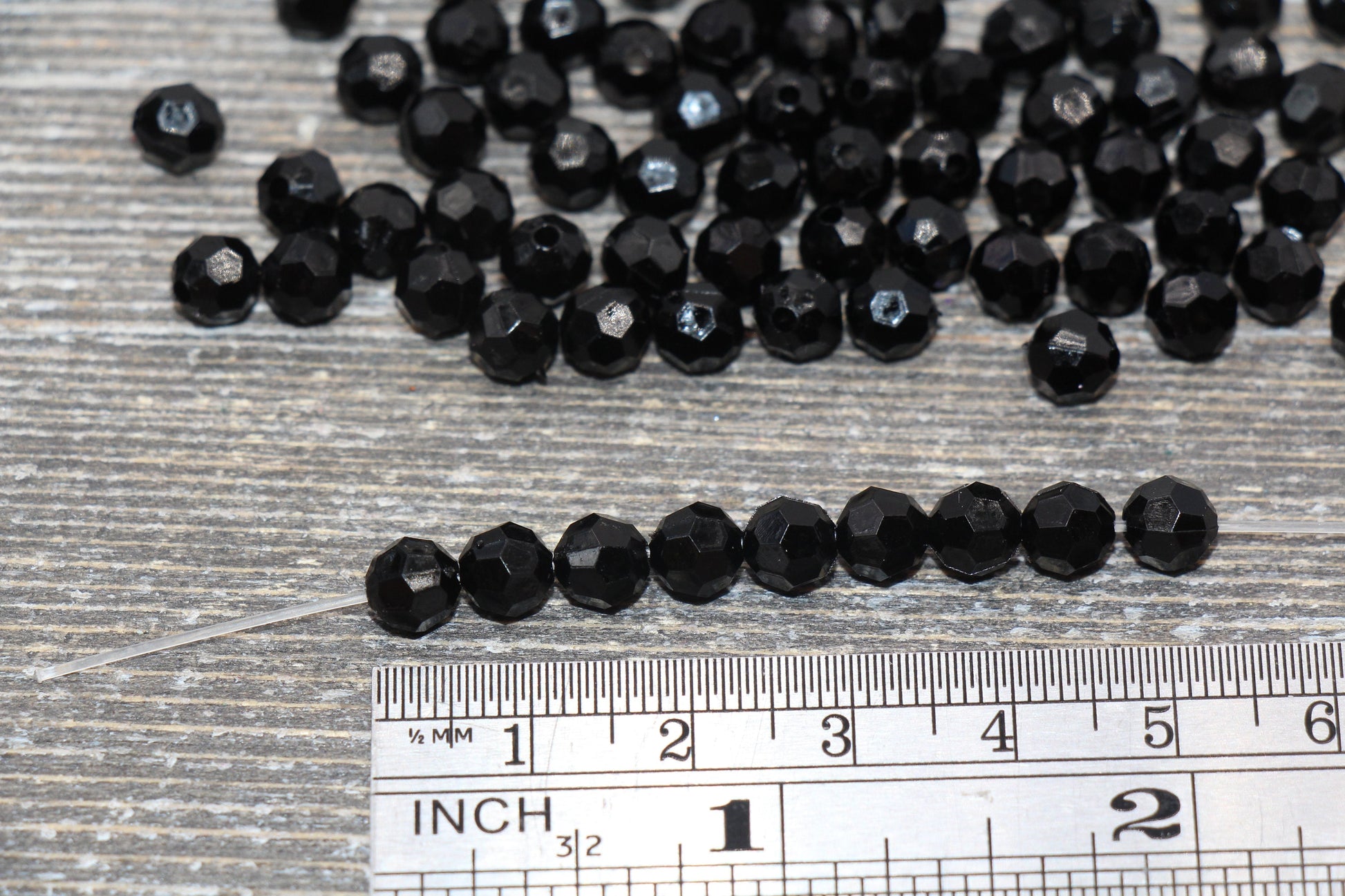 6mm Black Faceted Gumball Beads, Faceted Acrylic Loose Beads, Bubblegum Beads, Chunky Beads, Plastic Faceted Bead #1738