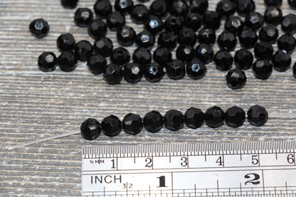 6mm Black Faceted Gumball Beads, Faceted Acrylic Loose Beads, Bubblegum Beads, Chunky Beads, Plastic Faceted Bead #1738