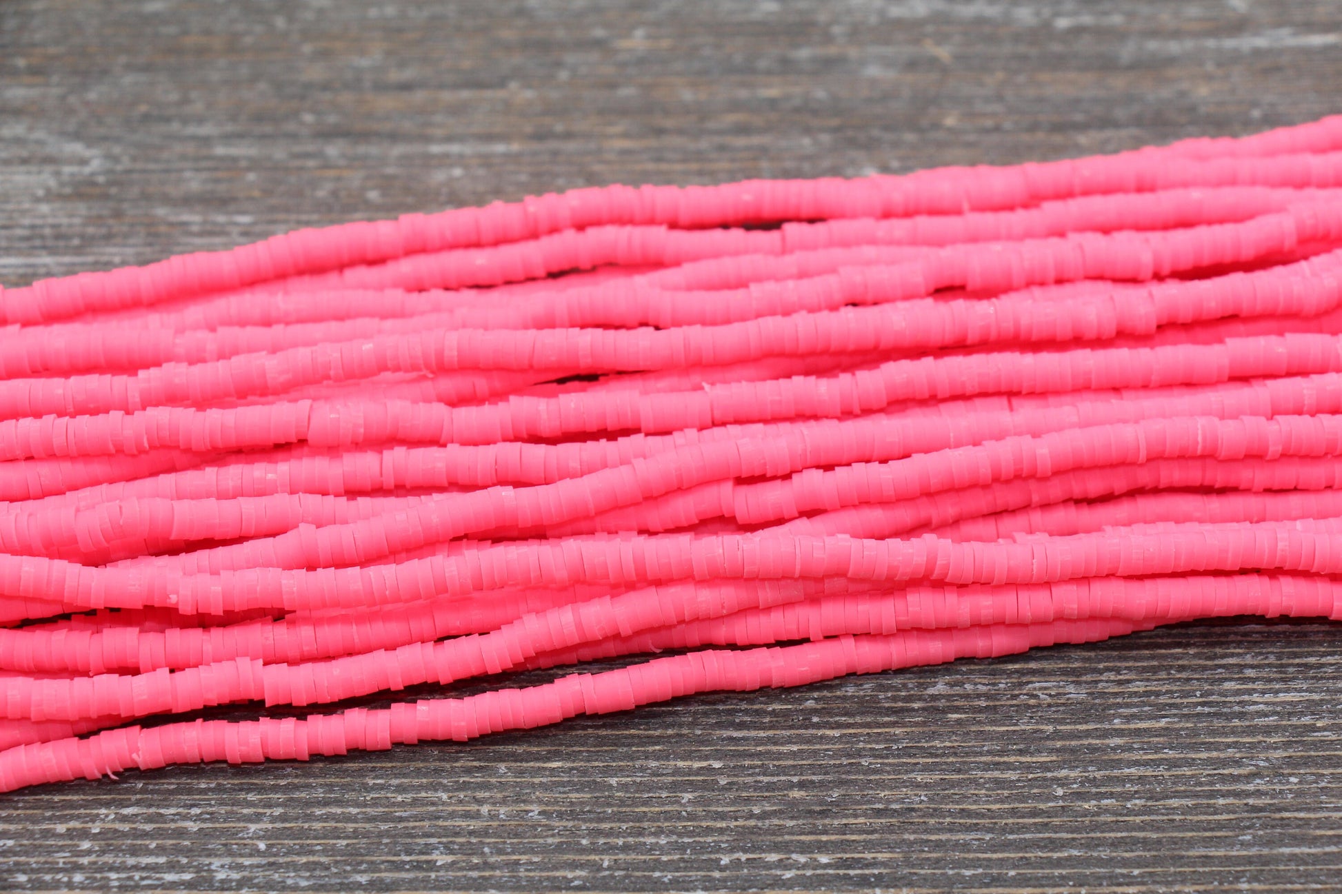 4mm Punch Pink Heishi Beads, Polymer Clay Disc Beads, African Disc Beads, Vinyl Heishi, 16 inch Strand #560