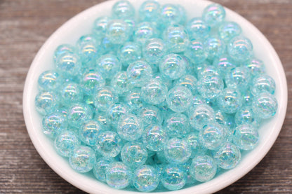 10mm Blue AB Gumball Beads, Iridescent Acrylic Crackle Loose Beads, Bubblegum Beads, Chunky Beads, Smooth Round Plastic Beads #1754