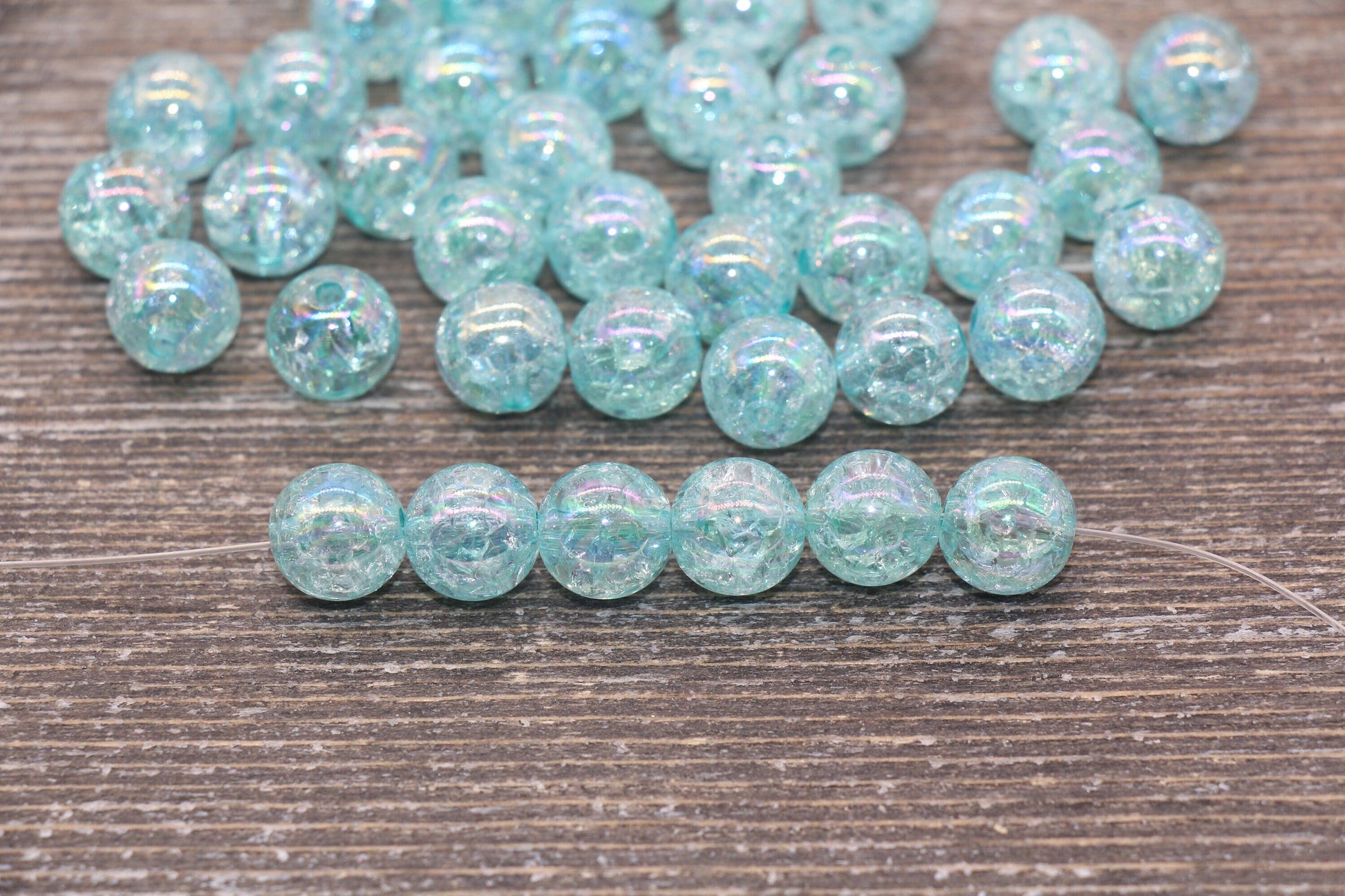 10mm Blue AB Gumball Beads, Iridescent Acrylic Crackle Loose Beads, Bubblegum Beads, Chunky Beads, Smooth Round Plastic Beads #1754