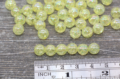 8mm Yellow AB Gumball Beads, Iridescent Acrylic Crackle Loose Beads, Bubblegum Beads, Chunky Beads, Smooth Round Plastic Beads #1755