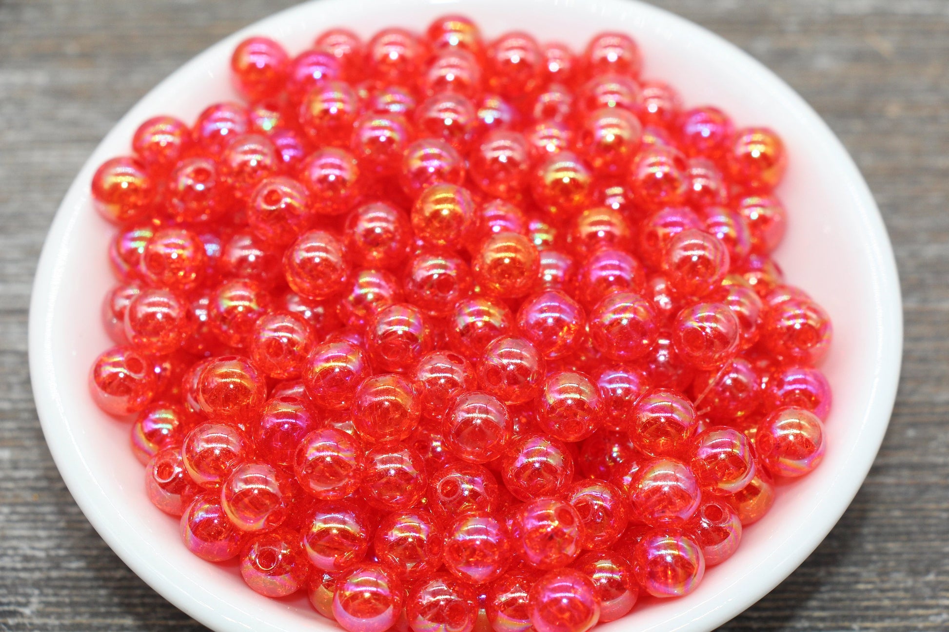 8mm Red AB Gumball Beads, Iridescent Acrylic Crackle Loose Beads, Bubblegum Beads, Chunky Beads, Smooth Round Plastic Beads #1757