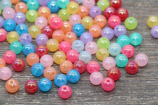 8mm Jelly Multicolor AB Gumball Beads, Iridescent Acrylic Round Loose Beads, Bubblegum Beads, Chunky Beads, Smooth Round Plastic Beads #1761