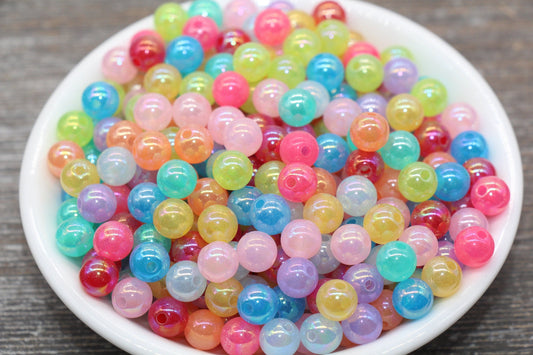 8mm Jelly Multicolor AB Gumball Beads, Iridescent Acrylic Round Loose Beads, Bubblegum Beads, Chunky Beads, Smooth Round Plastic Beads #1761