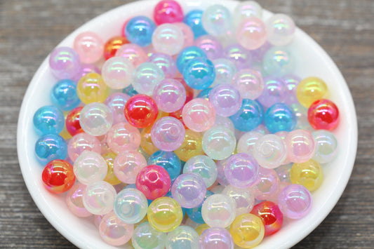 10mm Jelly Multicolor AB Gumball Beads, Iridescent Acrylic Loose Beads, Bubblegum Beads, Chunky Beads, Smooth Round Plastic Beads #1762