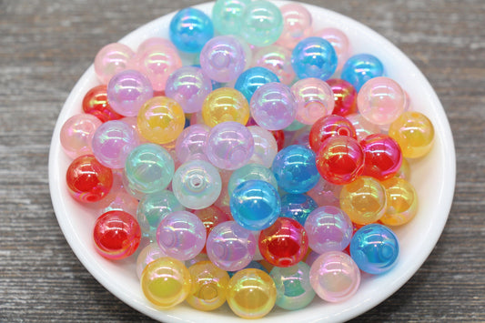 12mm Jelly Multicolor Iridescent Gumball Beads, Rainbow AB Acrylic Loose Beads, Bubblegum Beads, Chunky Beads, Smooth Round Beads #1763