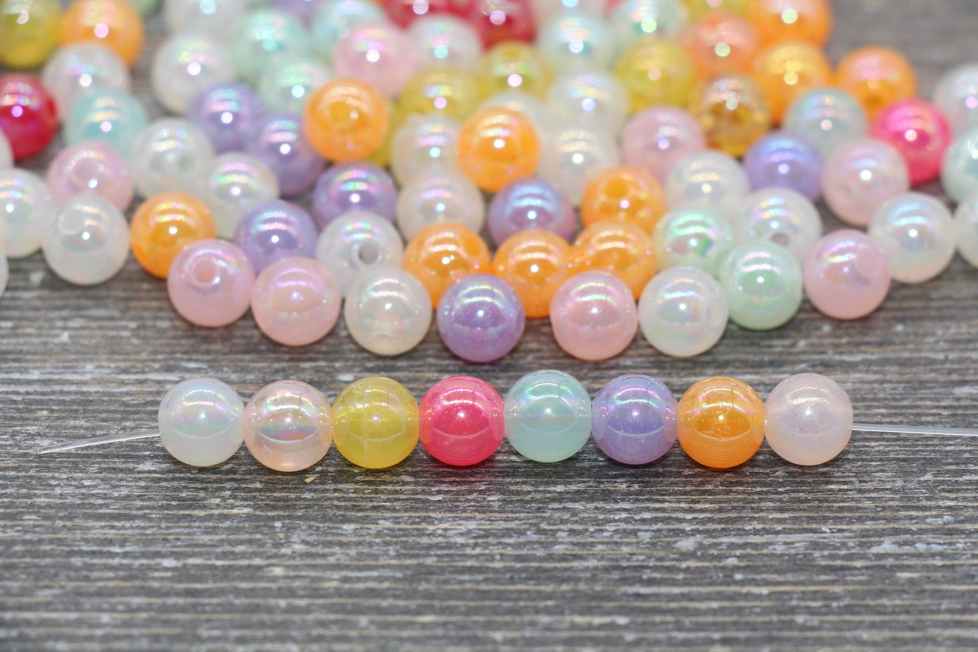 8mm Jelly Pastel Multicolor AB Gumball Beads, Iridescent Round Loose Beads, Bubblegum Beads, Chunky Beads, Smooth Round Plastic Beads #1764