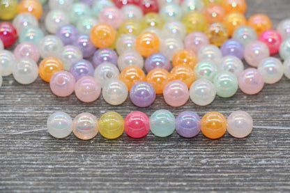 8mm Jelly Pastel Multicolor AB Gumball Beads, Iridescent Round Loose Beads, Bubblegum Beads, Chunky Beads, Smooth Round Plastic Beads #1764