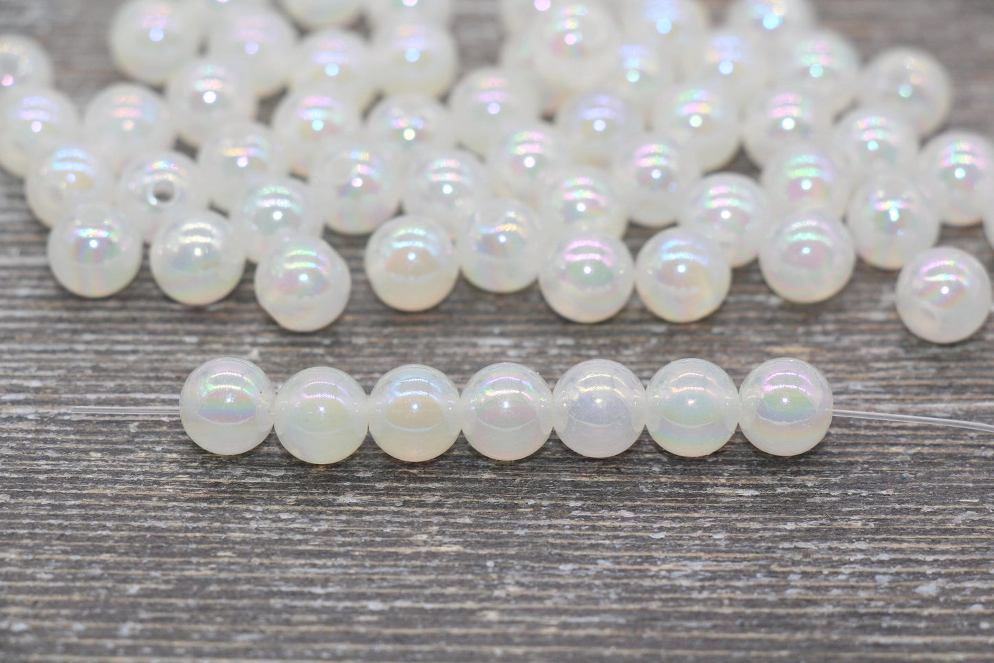 8mm Jelly Off White AB Gumball Beads, Iridescent Acrylic Round Loose Beads, Bubblegum Beads, Chunky Beads, Smooth Round Plastic Beads #1767