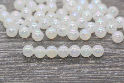 8mm Jelly Off White AB Gumball Beads, Iridescent Acrylic Round Loose Beads, Bubblegum Beads, Chunky Beads, Smooth Round Plastic Beads #1767