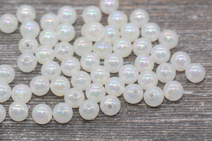 8mm Jelly Off White AB Gumball Beads, Iridescent Acrylic Round Loose Beads, Bubblegum Beads, Chunky Beads, Smooth Round Plastic Beads #1767