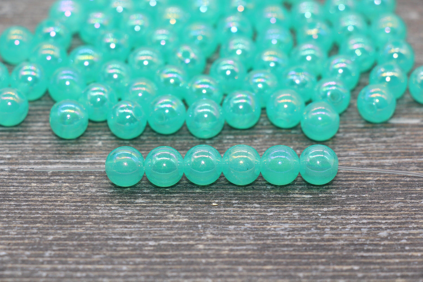 8mm Jelly Aqua Mint Green AB Gumball Beads, Iridescent Acrylic Round Loose Beads, Bubblegum Beads, Chunky Beads, Smooth Round Beads #1768