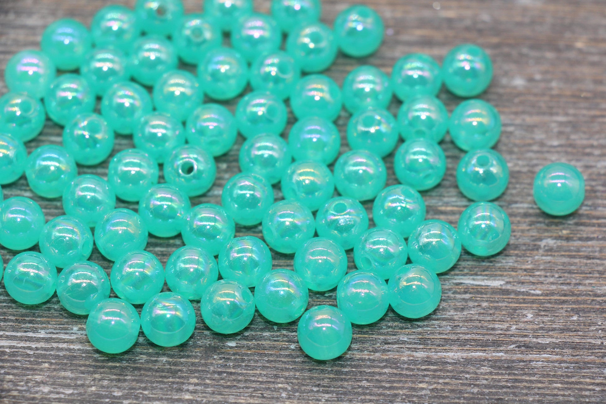 8mm Jelly Aqua Mint Green AB Gumball Beads, Iridescent Acrylic Round Loose Beads, Bubblegum Beads, Chunky Beads, Smooth Round Beads #1768