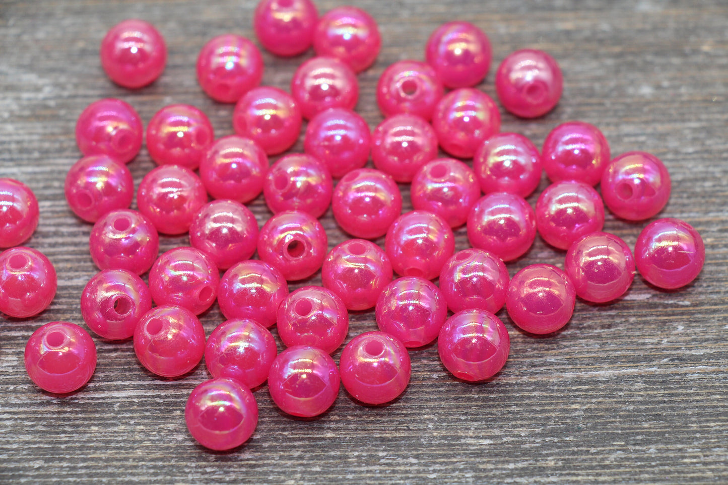 10mm Jelly Hot Pink AB Gumball Beads, Iridescent Acrylic Loose Beads, Bubblegum Beads, Chunky Beads, Smooth Round Plastic Beads #1770