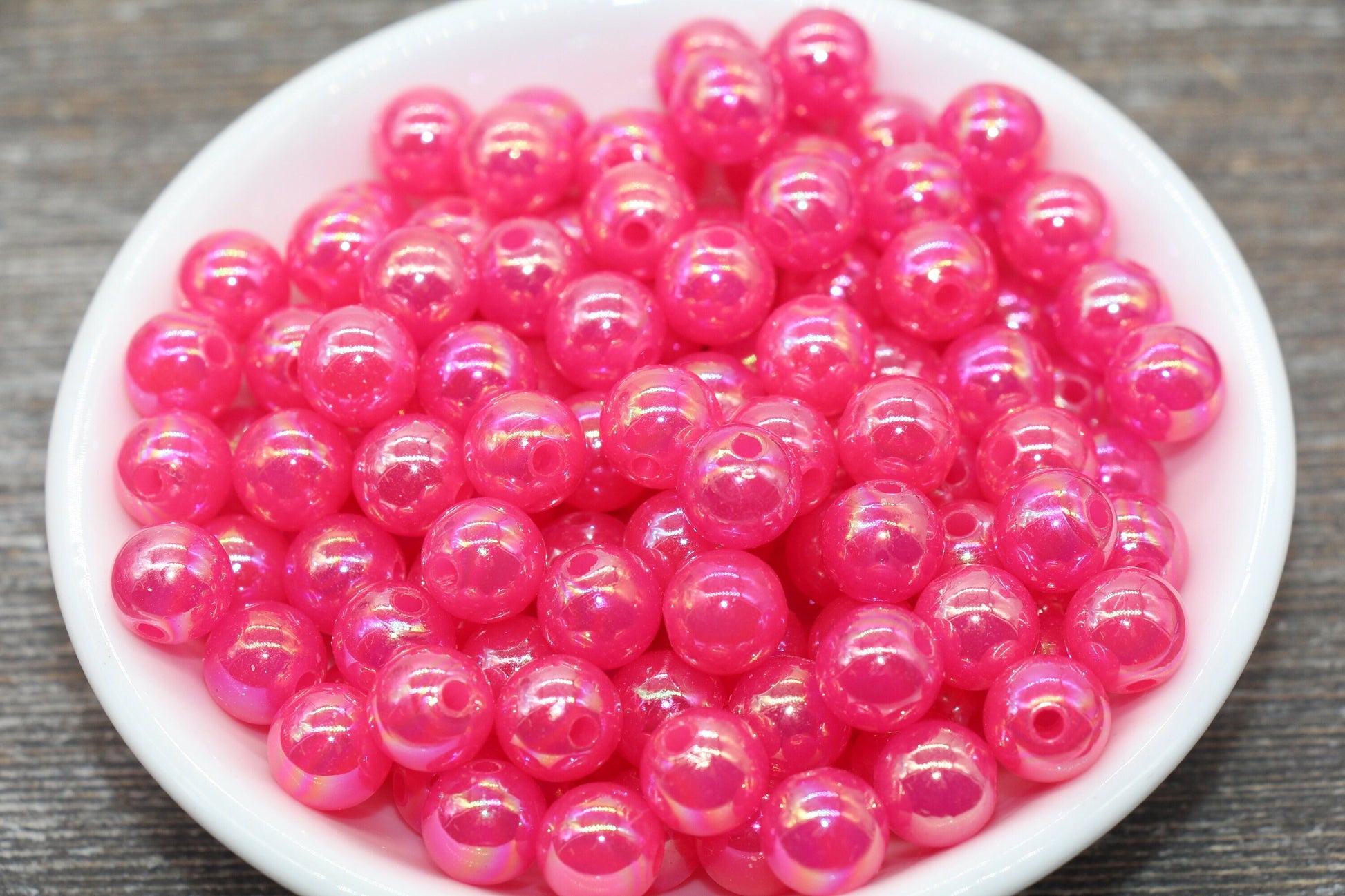 10mm Jelly Hot Pink AB Gumball Beads, Iridescent Acrylic Loose Beads, Bubblegum Beads, Chunky Beads, Smooth Round Plastic Beads #1770