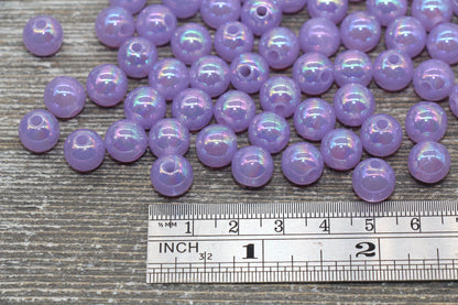 10mm Jelly Purple AB Gumball Beads, Iridescent Acrylic Loose Beads, Bubblegum Beads, Chunky Beads, Smooth Round Plastic Beads #1772