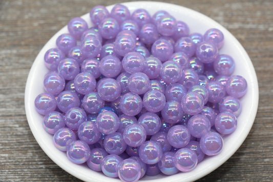 10mm Jelly Purple AB Gumball Beads, Iridescent Acrylic Loose Beads, Bubblegum Beads, Chunky Beads, Smooth Round Plastic Beads #1772