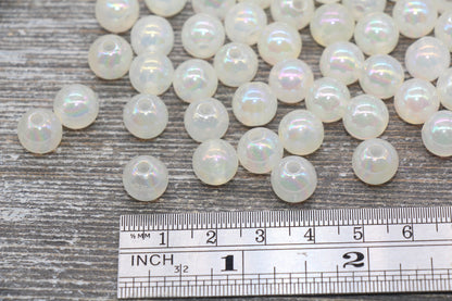 10mm Jelly Off White AB Gumball Beads, Iridescent Acrylic Loose Beads, Bubblegum Beads, Chunky Beads, Smooth Round Plastic Beads #1773