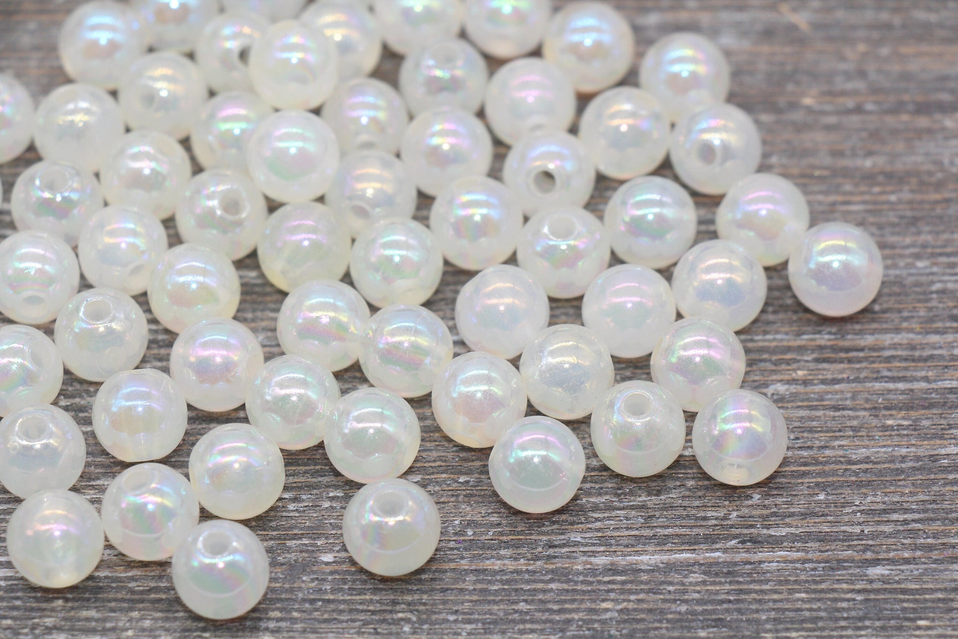 10mm Jelly Off White AB Gumball Beads, Iridescent Acrylic Loose Beads, Bubblegum Beads, Chunky Beads, Smooth Round Plastic Beads #1773