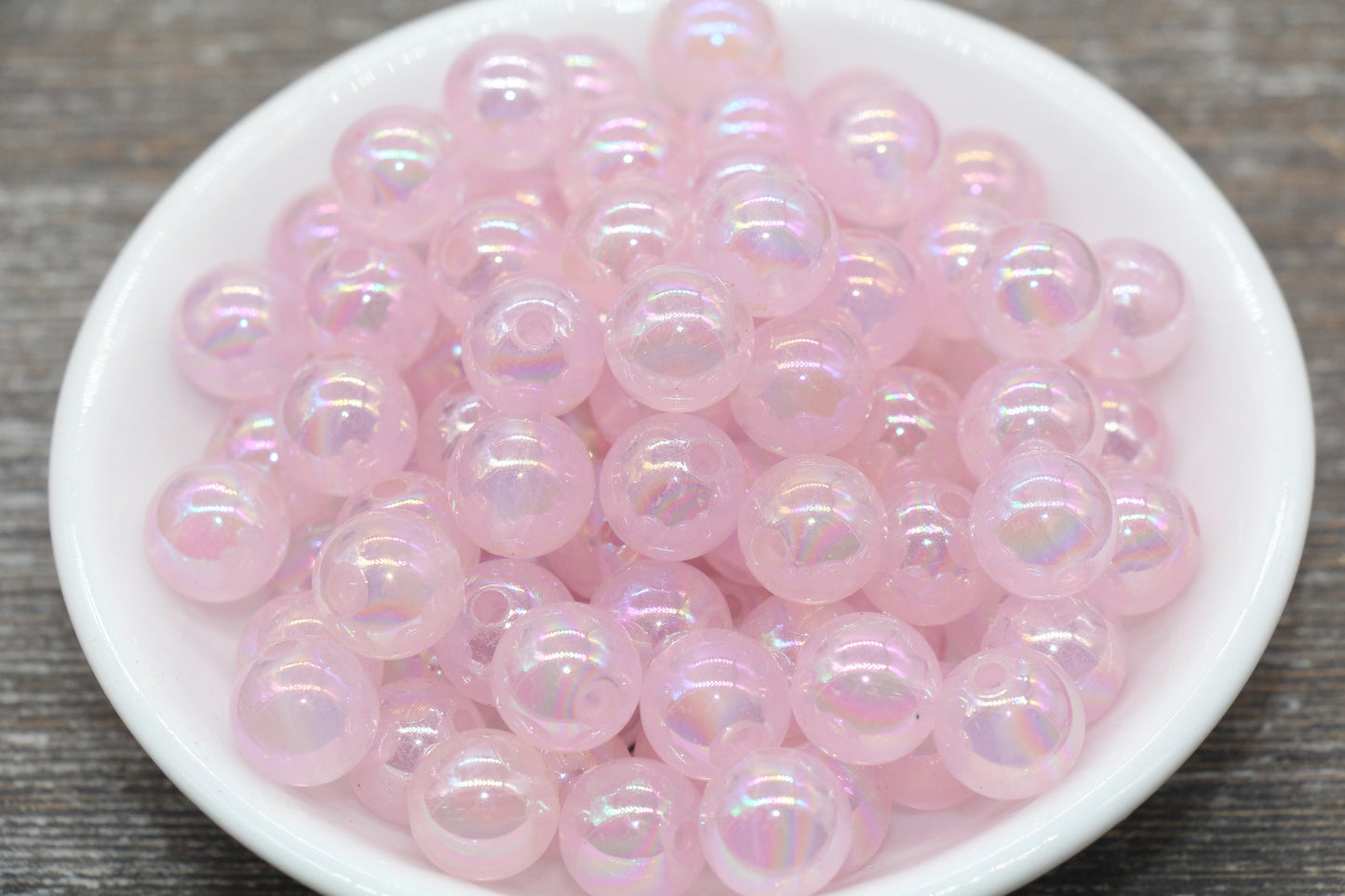 12mm Jelly Pastel Pink Iridescent Gumball Beads, Rainbow AB Acrylic Loose Beads, Bubblegum Beads, Chunky Beads, Smooth Round Beads #1775