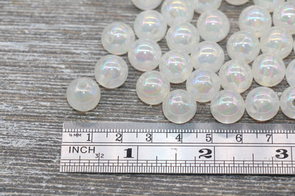 12mm Jelly Off White Iridescent Gumball Beads, Rainbow AB Acrylic Loose Beads, Bubblegum Beads, Chunky Beads, Smooth Round Beads #1776