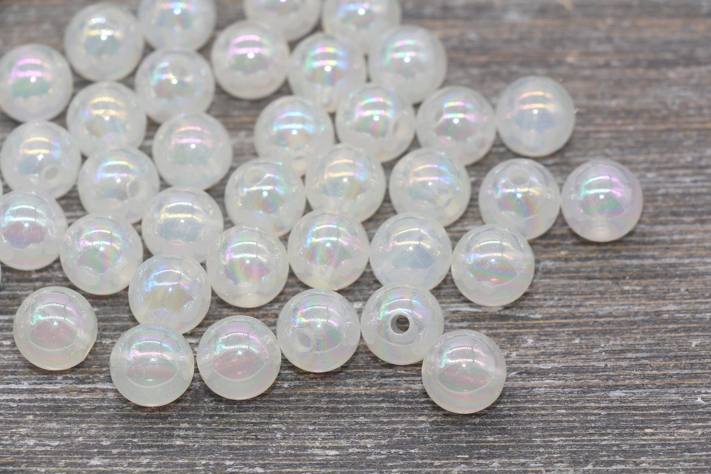 12mm Jelly Off White Iridescent Gumball Beads, Rainbow AB Acrylic Loose Beads, Bubblegum Beads, Chunky Beads, Smooth Round Beads #1776