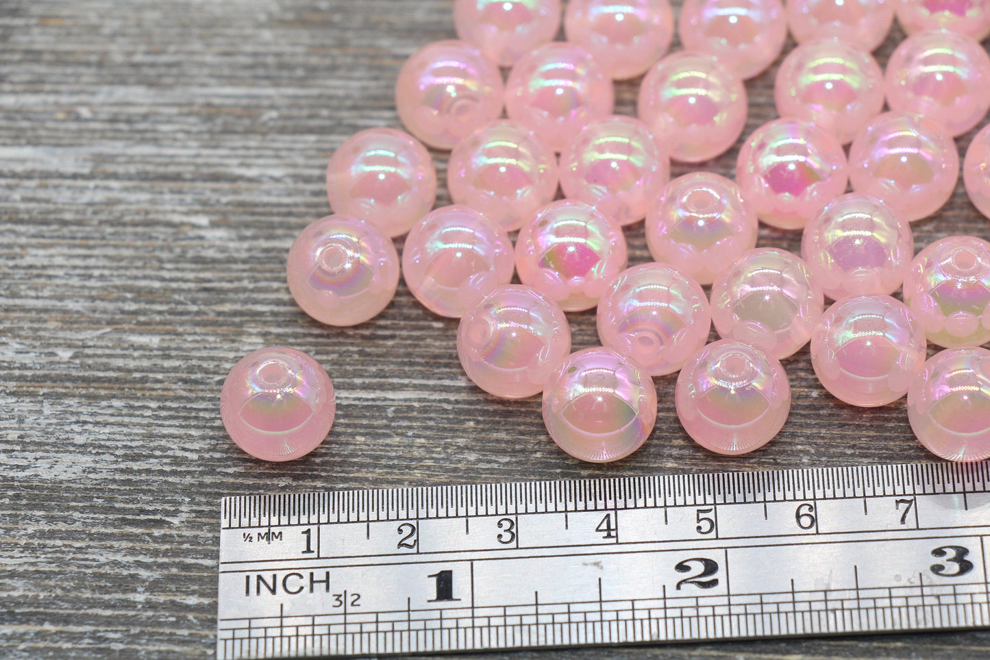 12mm Jelly Pink Iridescent Gumball Beads, Rainbow AB Acrylic Loose Beads, Bubblegum Beads, Chunky Beads, Smooth Round Beads #1777