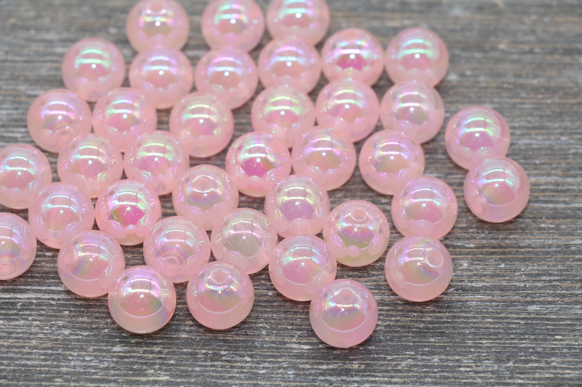 12mm Jelly Pink Iridescent Gumball Beads, Rainbow AB Acrylic Loose Beads, Bubblegum Beads, Chunky Beads, Smooth Round Beads #1777