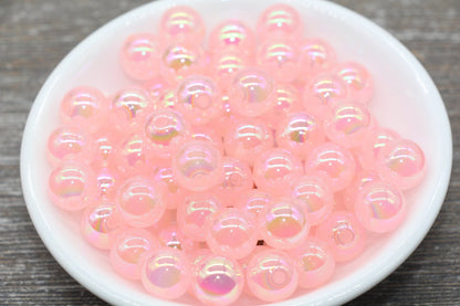 12mm Jelly Pink Iridescent Gumball Beads, Rainbow AB Acrylic Loose Beads, Bubblegum Beads, Chunky Beads, Smooth Round Beads #1777