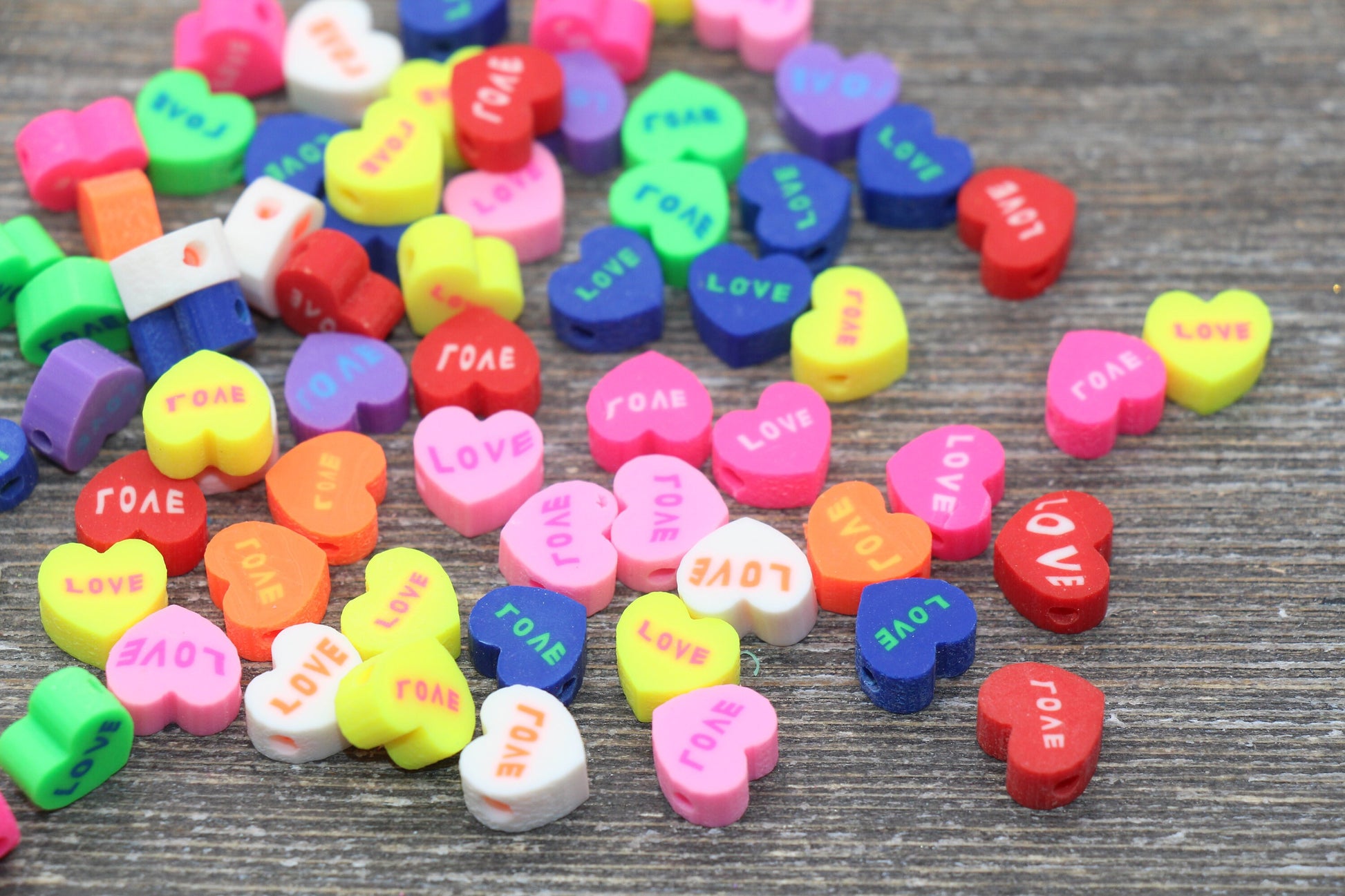 Heart Polymer Clay Beads, Multicolor Love Heart Cane Beads, Heart Clay Beads, Rainbow Heart Beads, Jewelry Beads, Beads for Bracelet #48